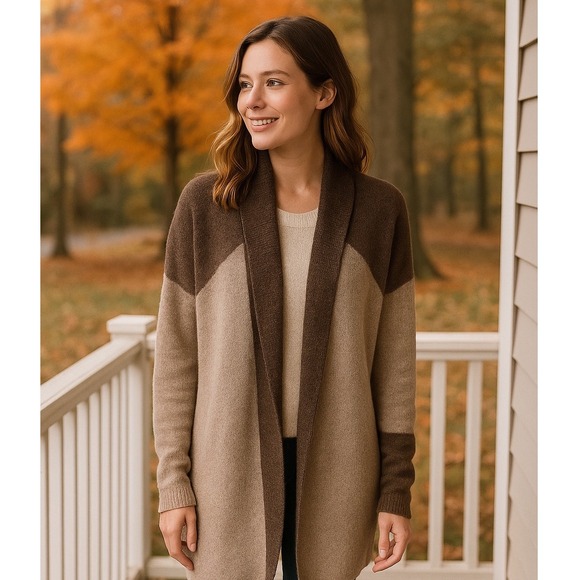 Patagonia Cashmere Sweater Coat‎ Open Front Color Block Cozy